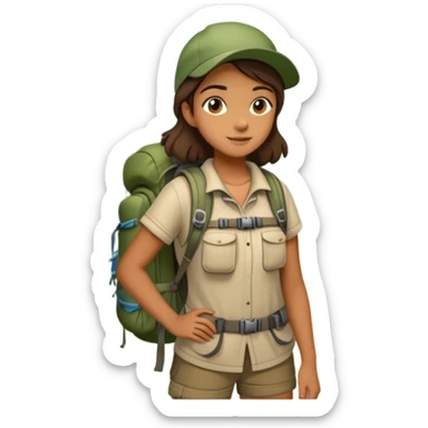 Girl with hiking backpack and camping gear in forest, Melissa Backwoods sticker