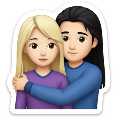 asian boy with black hair and blonde long hair girl hugging sticker