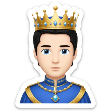 Prince with crown, standing, black hair, blue eyes,  sticker