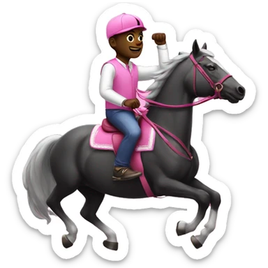black guy riding a pink horse playing on the ps5 and in the same moment trading on the forex sticker