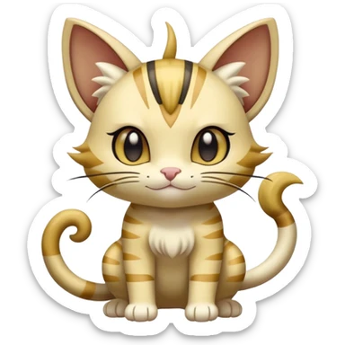Shiny Cute Adorable Meowth-Delcatty-Bayleaf-Hybrid-Creature with pattern-markings sticker