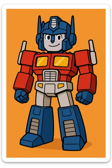 Optimus Prime, simplified cartoon style, bold colors, friendly expression, no text sticker