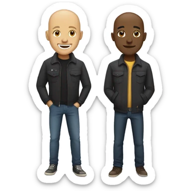 Two black men and love one with a bald head, one with curly blonde hair sticker