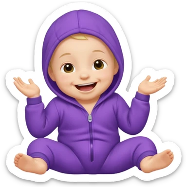 A baby wearing a purple onesie, laughing joyfully. sticker
