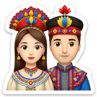 An woman dressed in a national Romanian costume and a men right next to her dressed in a Romanian national costume sticker