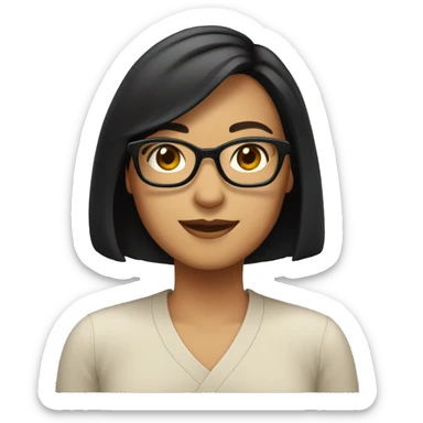 profile picture woman shoulder length black-brown bob, half chinese, black-rimmed glasses sticker