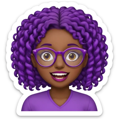 nerd emoji like with glasses showing only her 2 buck teeth but it’s a black girl with purple black curly hair face up only sticker