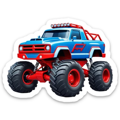 Avenger - Monster Jam (Model Year: 2021) (Iconic colour: Blue and red) - A dynamic monster truck with a split-color scheme: predominantly blue accented by bold red elements. Focus on strong, angular lines and vivid contrasting colors that evoke high energy and a futuristic, rebellious style. sticker