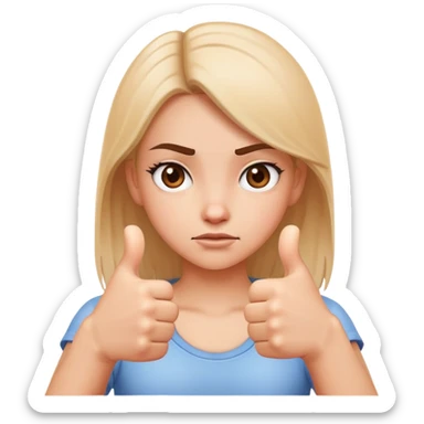 Cartoon girl showing ambivalence with one hand thumbs up and one hand thumbs down, indecisive face sticker