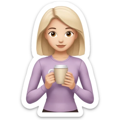 Girl in beige Pilates style holding coffee in her hands sticker