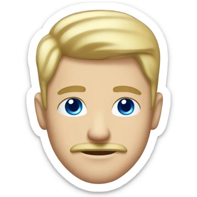 man with mustache, white man, blue eyes, blonde hair with shaved sides, handsome sticker