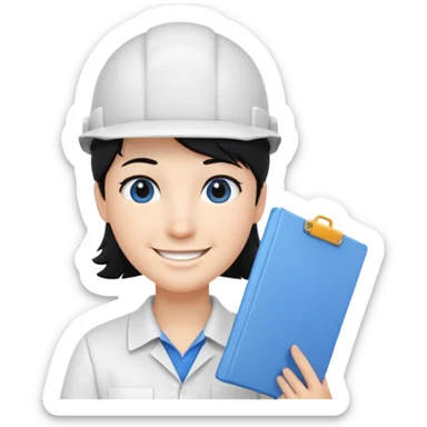 engineer wearing white polo touch of white holding blue print, black hair with headgear sticker
