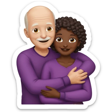  White no hiar Old man hugging dack skin curly hair woman sticker