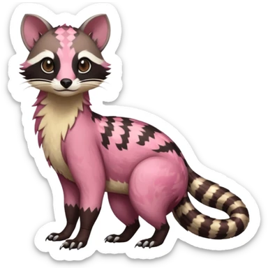 Rare realistic brown-scaled pink, white beige edgy badass epic pretty beautiful handsome gorgeous aesthetic colorful vibrant Vernid-Trico-Amaura-Civet-species-Fakemon-creature by LiLaiRa, random markings, (full body) sticker