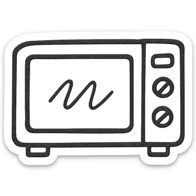 microwave icon, outlined style, no fill, simple and geometric sticker