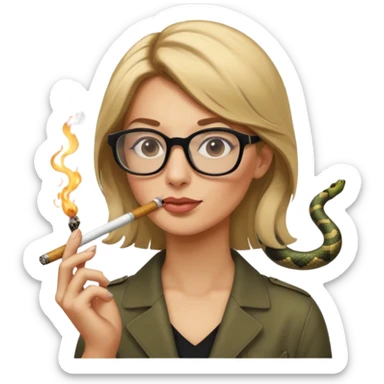 can you create a sneaky bitch SNAKE with big glasses smoking a cigarrette? the SNAKE needs to have dirty blonde hair sticker