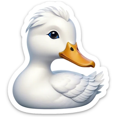 Cinematic Noble White Duck Portrait Emoji, Poised and regal, with a sleek, streamlined build and a pristine, well-groomed pure white plumage, deep-set soulful bright eyes, Simplified yet sharp and sophisticated features, highly detailed, glowing with a soft, dignified glow, high shine, intelligent and graceful, stylized with an air of aquatic elegance, focused and attentive, soft glowing outline, capturing the essence of a watchful and confident waterfowl, so majestic it feels as though it could glide out of the screen with effortless authority! sticker