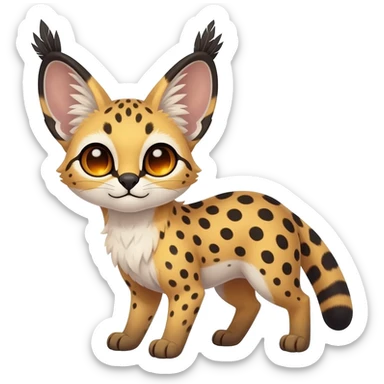 Big-eared big-eyed cute realistic animalistic feral digitigrade 4-legged anime-styled Meloetta-Furret-Sergal-Serval-hybrid-fusion-creature-animal, full body sticker