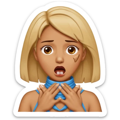 female choking her neck with hands with mouth opened emoji sticker