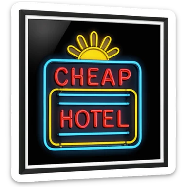 Hotel barato con letrero de neón. sticker