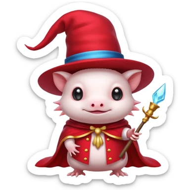 white axolotl with magician hat sticker