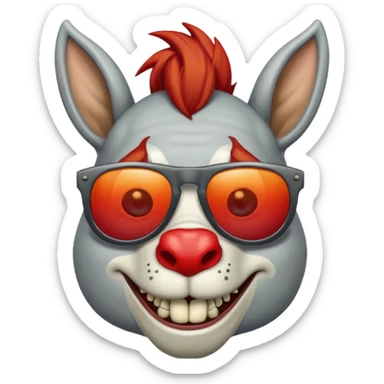 Zombie donkey with sun glasses and red hair and joker nose hungry  sticker