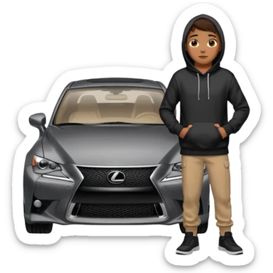 Person in black hoodie standing next to Gray Lexus IS300 f sport car sticker