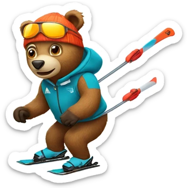 A skiing bear sticker