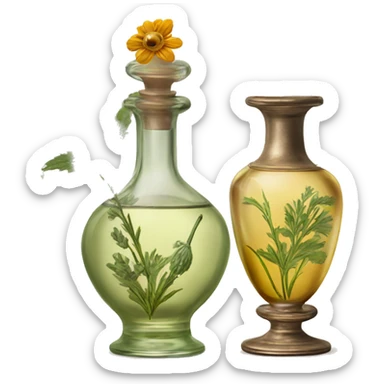 Antique oil perfume bottles with herbal and flowers sticker