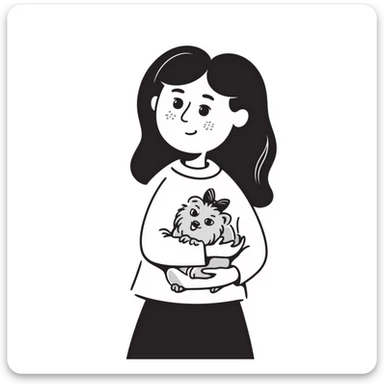 11 year old girl with freckles and long wavy brown hair, holding a teacup yorkie dog sticker