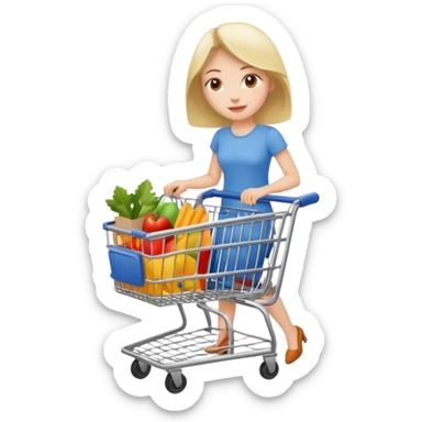 A woman pushing a shopping cart sticker