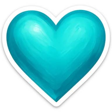 heart with a vibrant aquamarine color, digital illustration, no background sticker