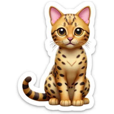 cinematic-[Bengal cat]-realistic-full-body-sitting-emoji,-tail-curled-playfully-around-its-paws,-head-tilted-dramatically,-sleek-[leopard patterned]-fur,-simplified-yet-hilariously-adorable-features,-highly-detailed,-glowing-with-an-almost-sarcastic-glow sticker