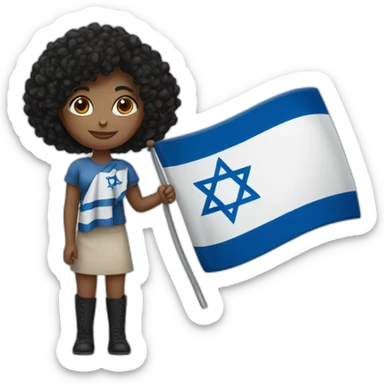 Girl with black curly hair who holding Israël flag sticker