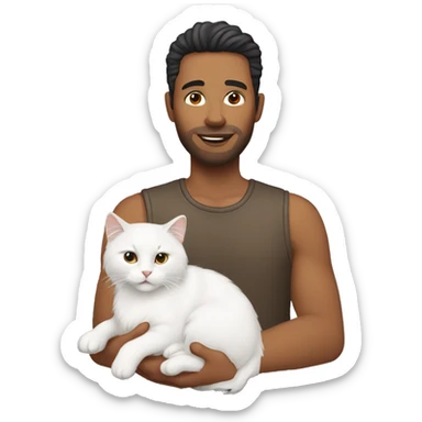 man with  holding a white Siberian cat sticker