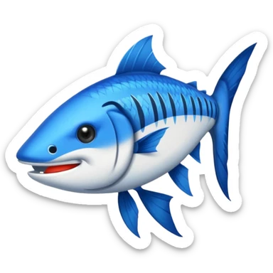 Emoji de poisson barracuda stylisé, dessin cartoon, bleu avec lettres ‘BARRACUDA’ dans le corps, expression féroce.” sticker