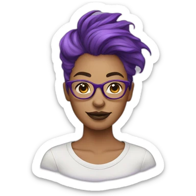 purple hair woman in glasses with a septum piercing sticker