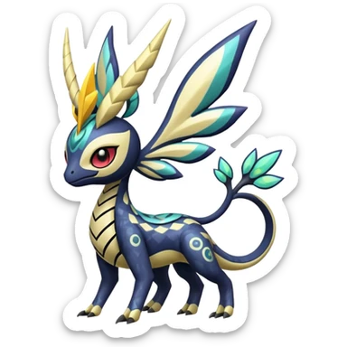 zig-zag-patterned tribal tropical hot spotted Meloetta-Dialga-Giratina-Noibat-Pokémon-Fakémon-fusion-hybrid-creature sticker