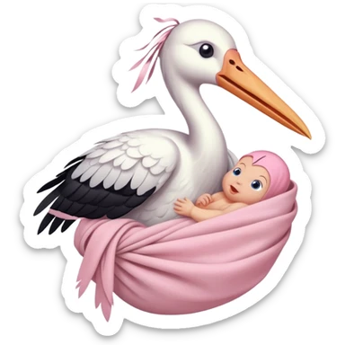 stork carrying a baby in a cloth bundle sticker