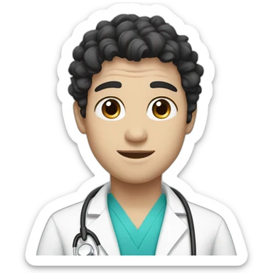 male doctor, with blue eyes and black curly hair and white skin sticker