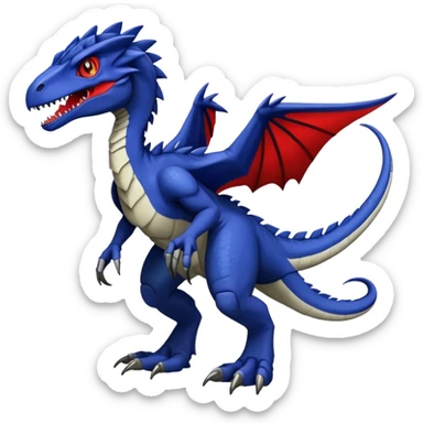  Cool Edgy dark-blue Digimon-Fakemon-Velociraptor-Dragon with red belly full body sticker