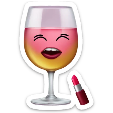 a glass of wine with a lipstick sticker
