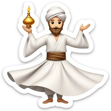 Cinematic Realistic Whirling Dervish Pop Culture Emoji, showcasing a mystical portrayal of traditional Sufi dance rendered with fluid textures and dynamic, spiritual lighting. sticker