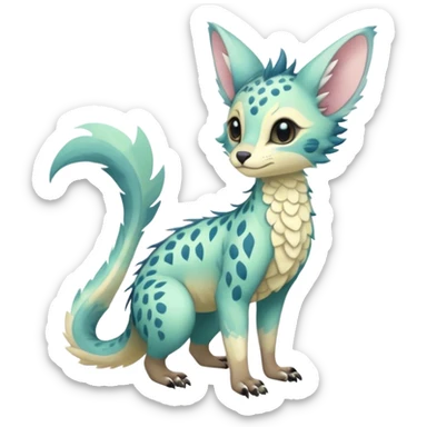 Feral Rare Fantasy pastel tropical Vernid-Trico-species by LiLaiRa, random markings, tufted tail, tufted ears, full body sticker