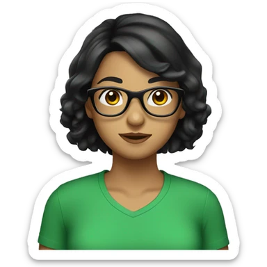 girl wearing green tshirt and glasses black hair sticker