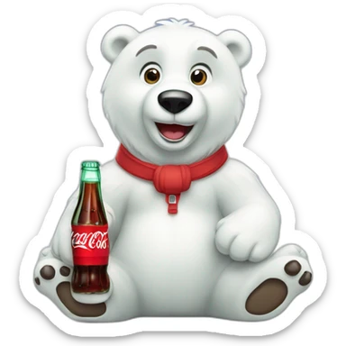 Coca-Cola Polar Bear mascot with glass bottle sticker