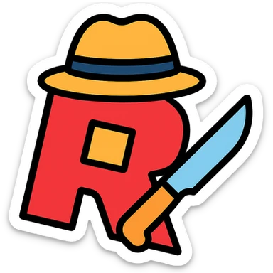 Roblox Murder Mystery logo with stylized R, knife and detective hat, color outline style sticker