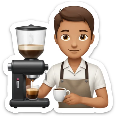 Бариста делает кофе. Цветовая палитра: #FFFFFF, #F7FD02, #D3D3D3, # 242424 sticker