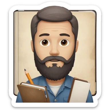 Bearded man with charcoal + sketchbook sticker