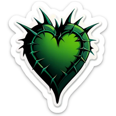 Black heart with green thorns wrapped aorund it sticker